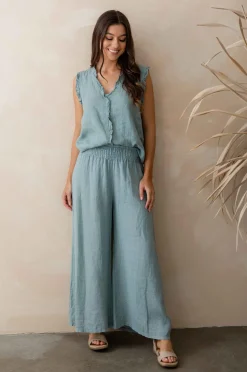 Clearance Amara Pant - Blue - IC22 Linen Lovers|Ladies Pants