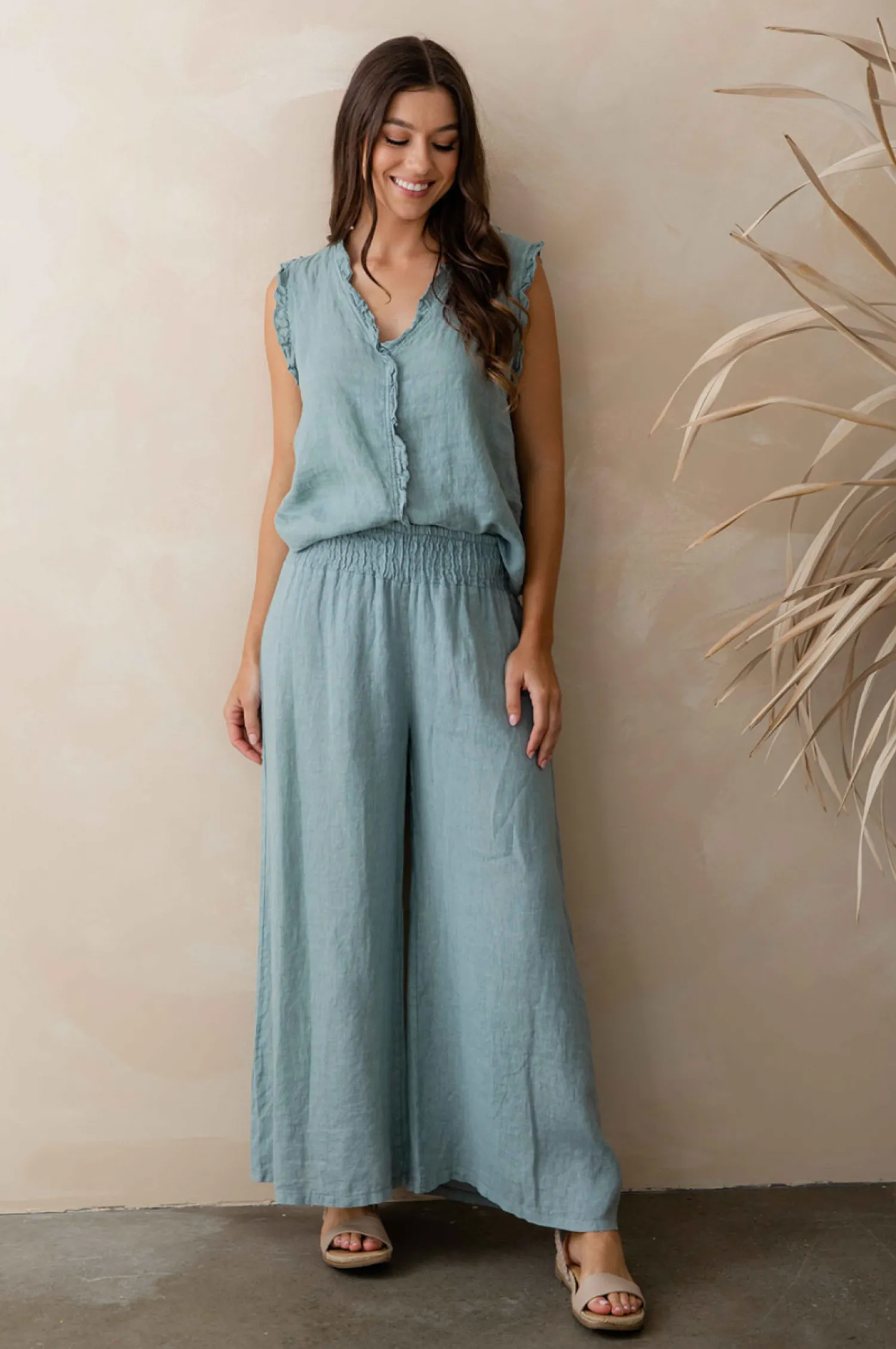Clearance Amara Pant - Blue - IC22 Linen Lovers|Ladies Pants