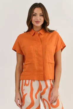 Clearance Aviva Linen Shirt - Tamarind - OJ46 Shirts & Tops