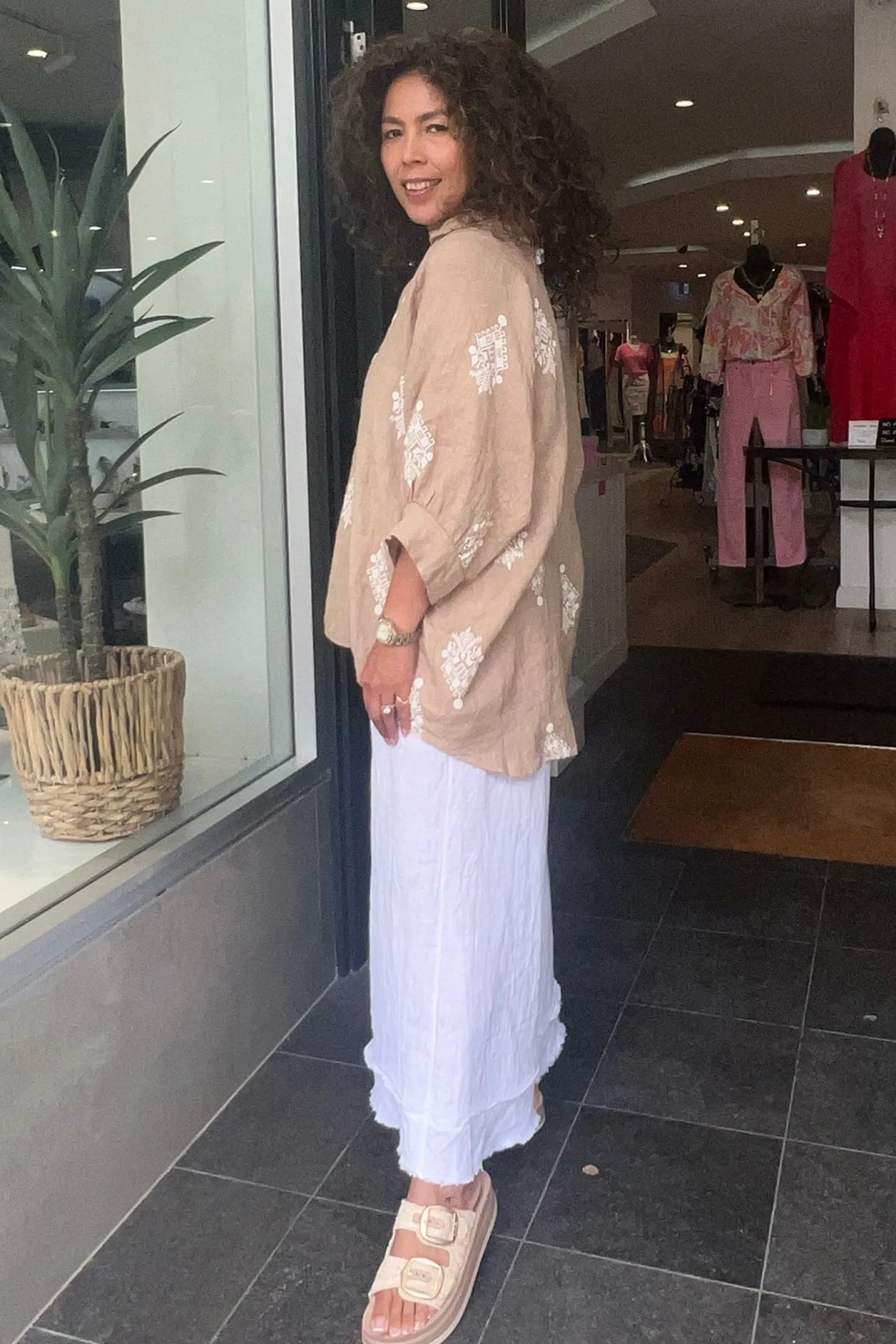 Clearance Aztec Print Top - Camel - CG44 Linen Lovers|Shirts & Tops