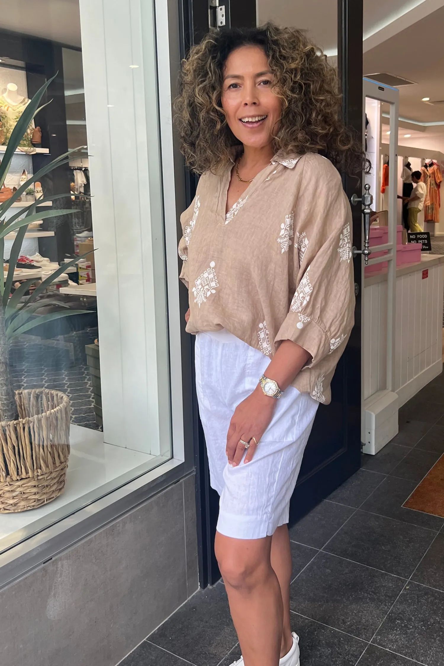 Clearance Aztec Print Top - Camel - CG44 Linen Lovers|Shirts & Tops