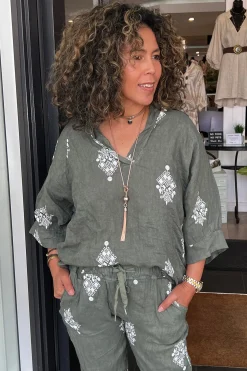 Best Aztec Print Top - Green - CG44 Linen Lovers|Shirts & Tops