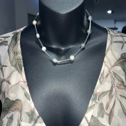 Online Ball Pearl Half/Half Short Necklace - Cream/Silver - AD10 Jewellery