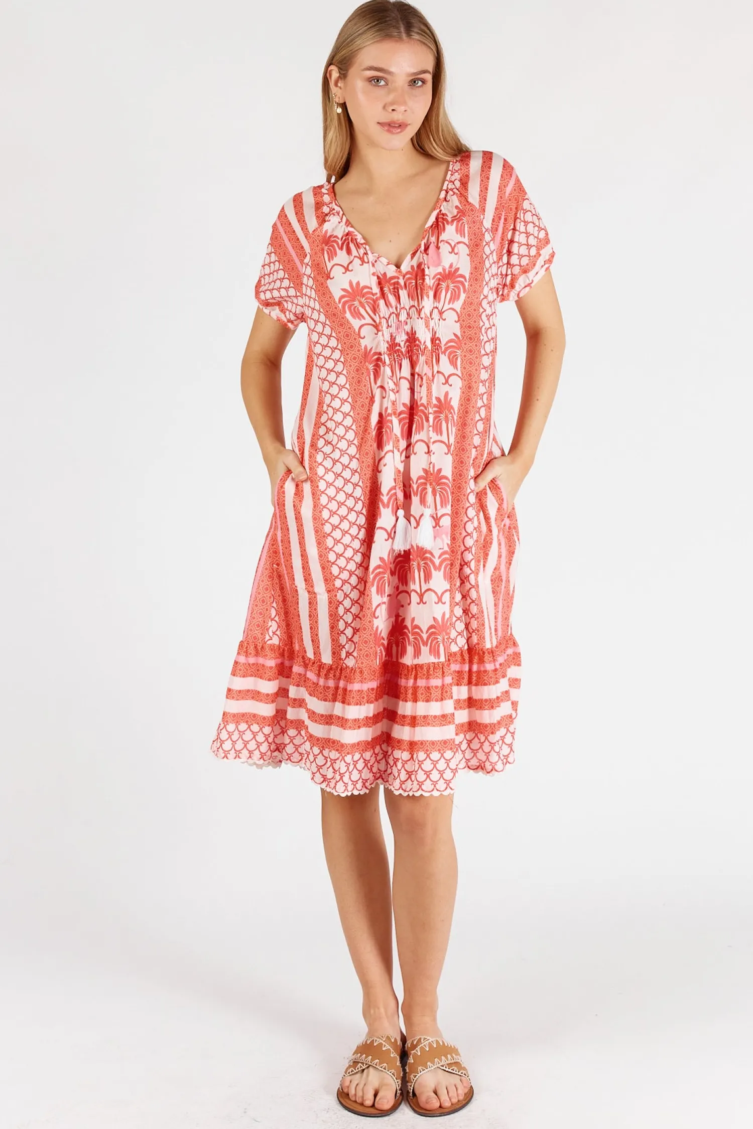 Blakely Shirred Dress - Melon - LL45 Dresses