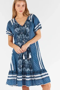 Hot Blakely Shirred Dress - Navy - LL45 Dresses