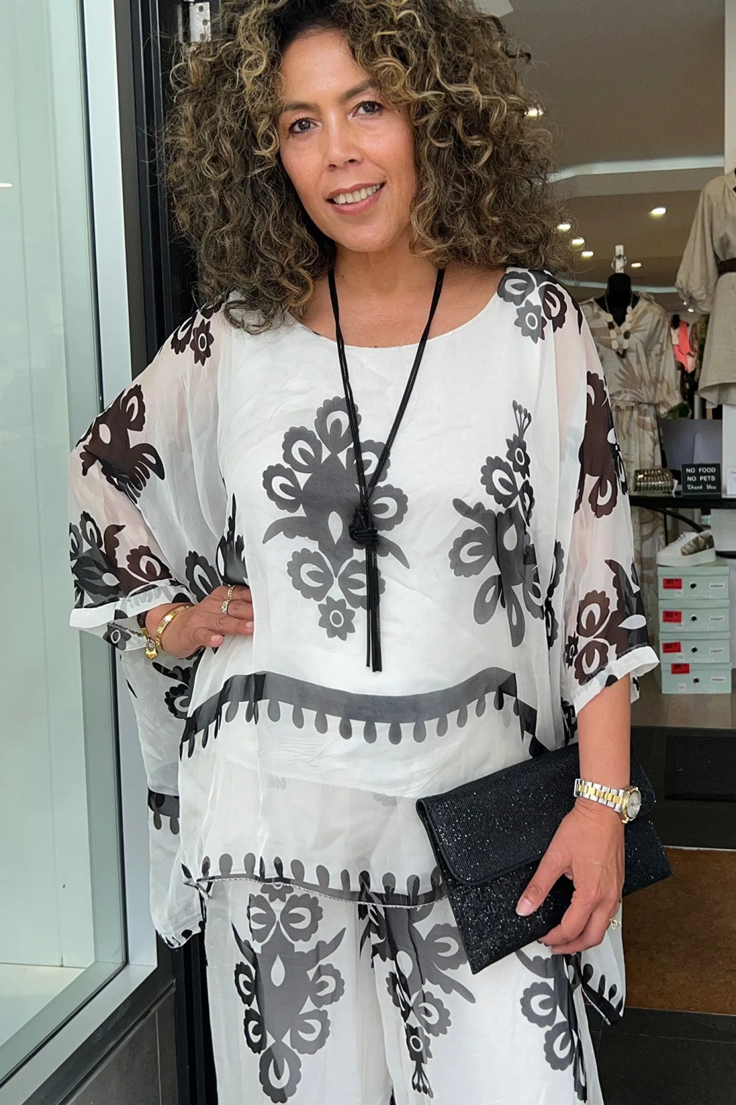 New Blossom Print Top - White/Black - CG35 Shirts & Tops