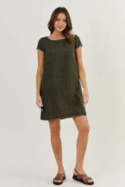 Clearance Cap Sleeve Linen Dress - Licorice - OJ3 Dresses