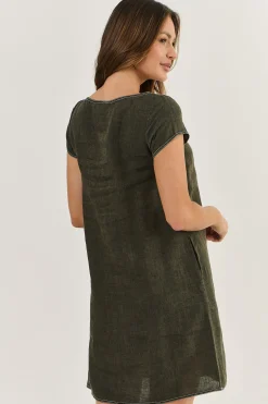 Clearance Cap Sleeve Linen Dress - Licorice - OJ3 Dresses
