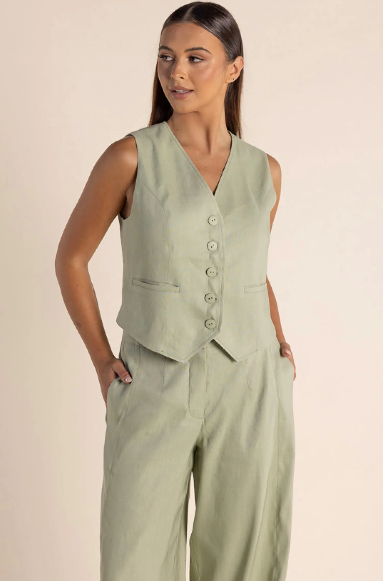 Best Carol Linen Mix Vest - Avocado - TT46 Vests