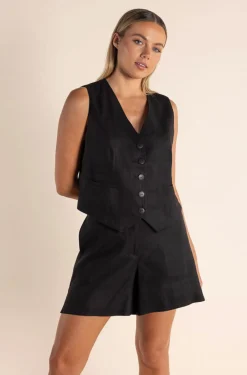 Discount Carol Linen Mix Vest - Black - TT46 Vests