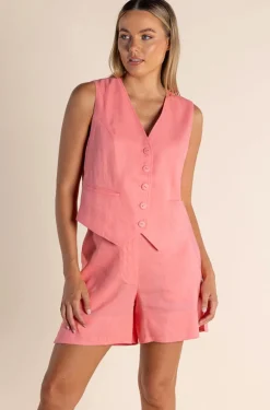 Outlet Carol Linen Mix Vest - Coral - TT46 Vests