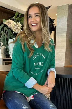Sale Cest La Vie Sweat - Ivy - TZ21 Jumpers & Knitwear