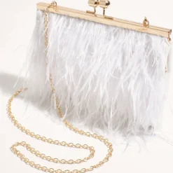 Online Cher Feather Floaty Clutch - White - AD13 Handbags