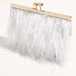 Online Cher Feather Floaty Clutch - White - AD13 Handbags