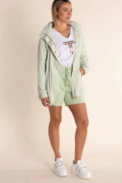 Clearance Chloe Spray Jacket - Soft Green/Gold Logo - TT49 Coats & Jackets