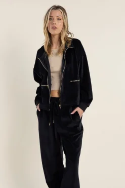 Online Claire Cropped Velour Jacket - Black - TT36 Coats & Jackets
