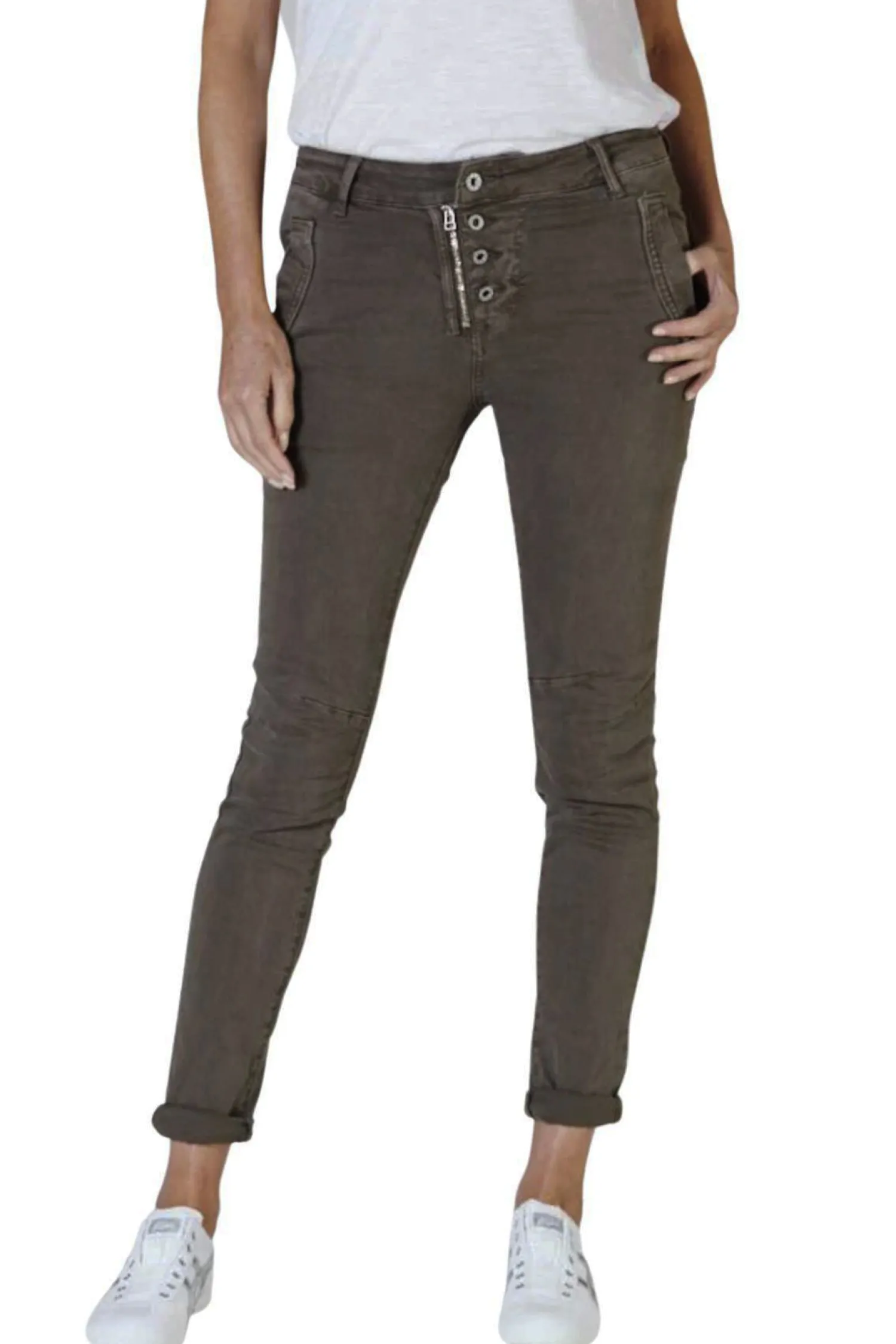 Sale Classic Button Jeans - Chocolate - IS10 Women Women's Jeans