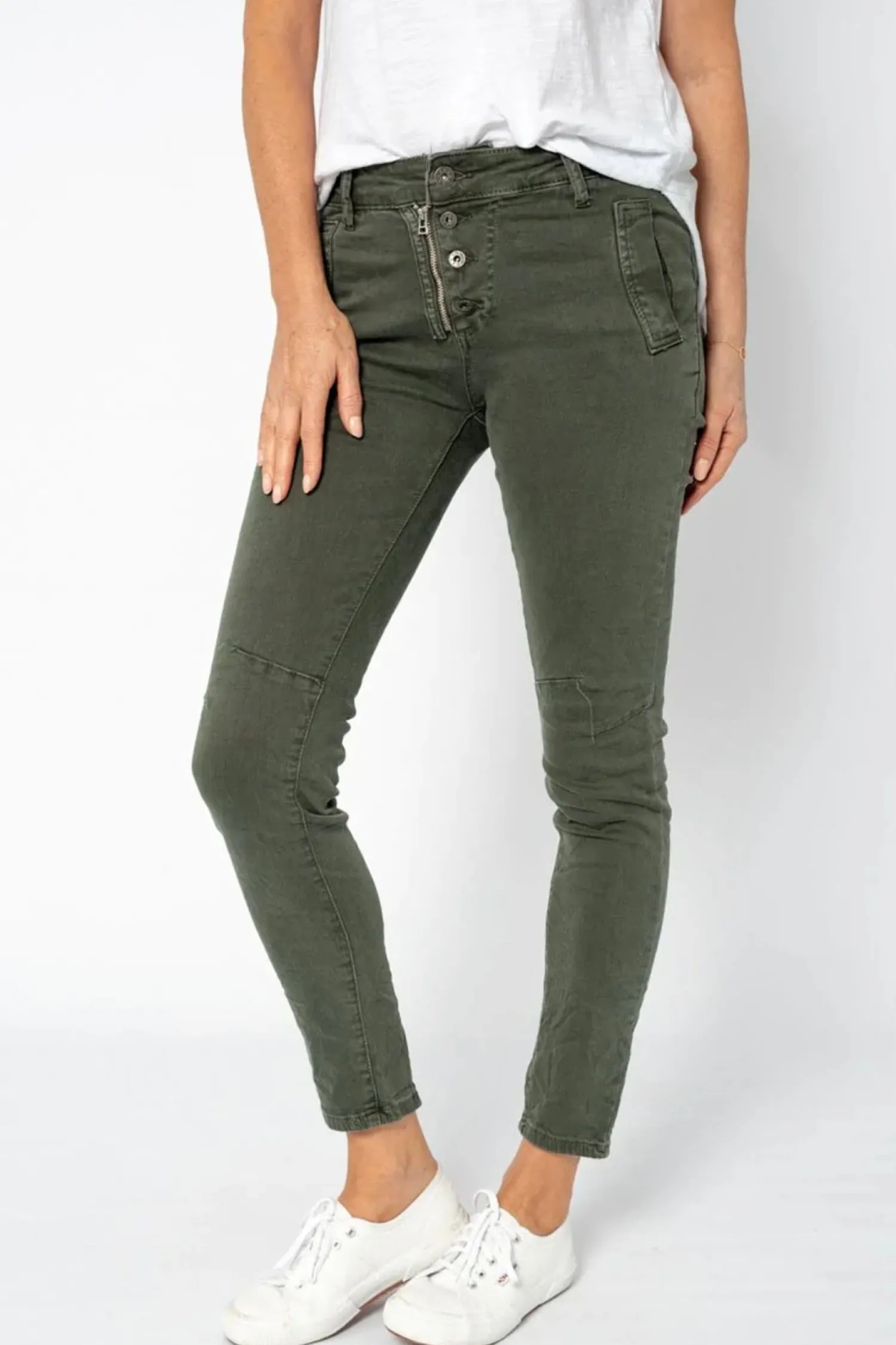 Best Classic Button Jeans - Military - IS10 Women Women's Jeans