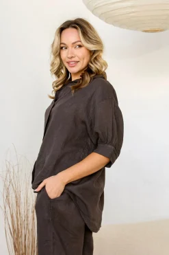 Discount Colazione Linen Top - Chocolate - FA23 Linen Lovers|Shirts & Tops