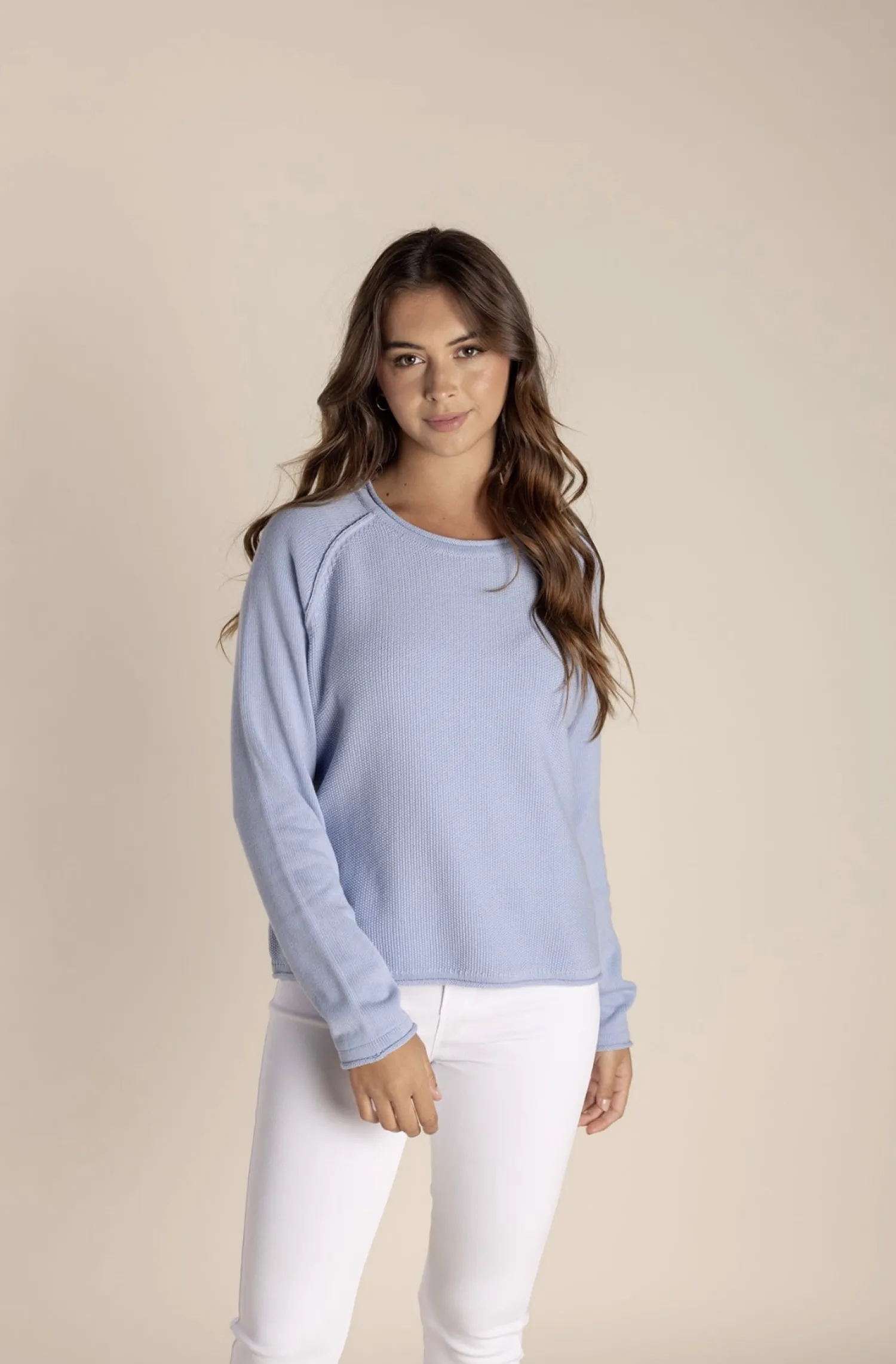 Discount Cropped Crew Neck - Ice Blue - TT2 Jumpers & Knitwear