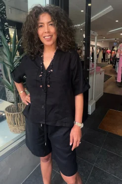 Clearance Drew Linen Shirt - Black - TT12 Linen Lovers|Shirts & Tops