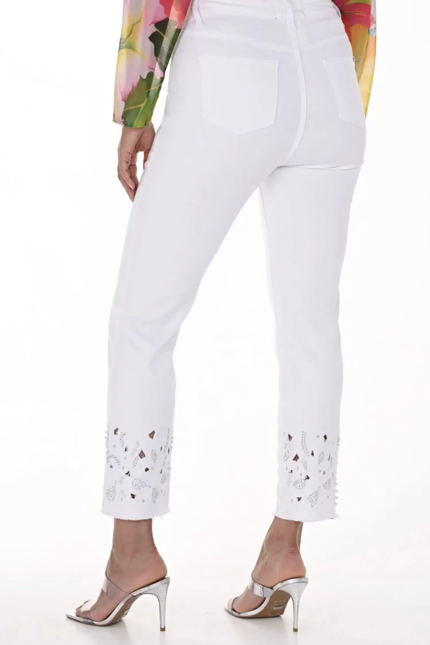 Outlet Embellished Ankle Jeans - White - FL13 Women Women's Jeans