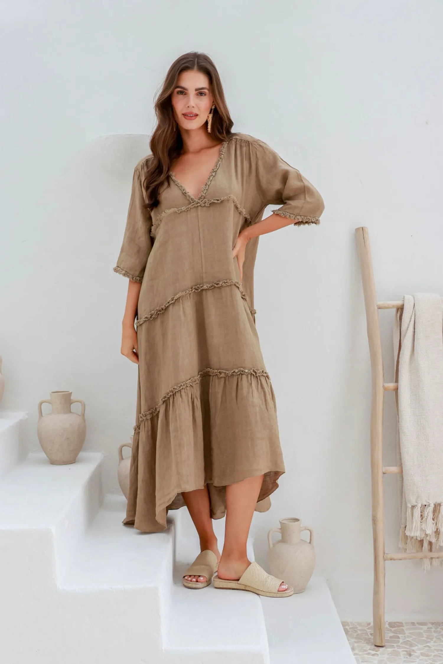Emily Dress - Mocha - IC40 Linen Lovers|Dresses