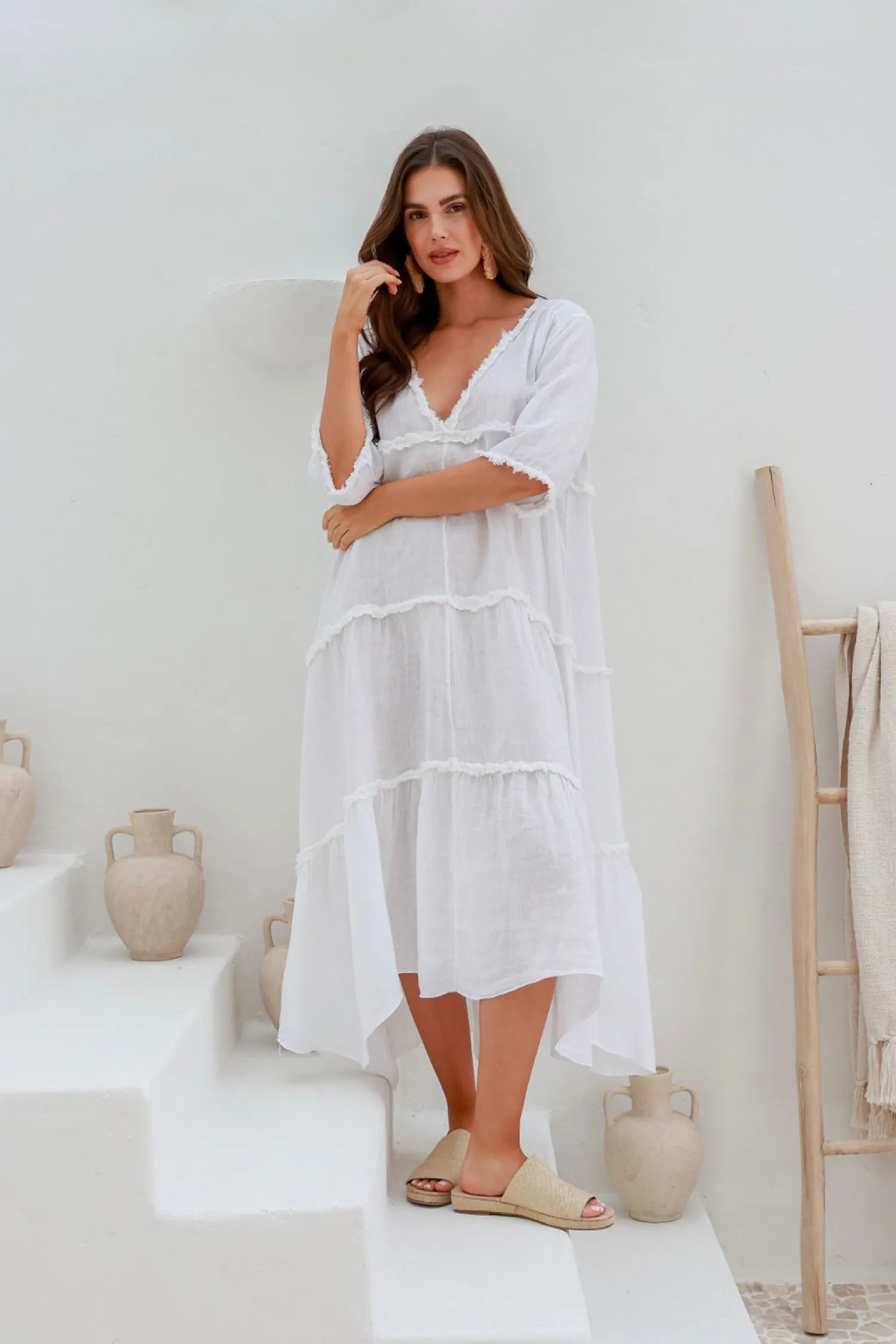 Sale Emily Dress - White - IC40 Linen Lovers|Dresses