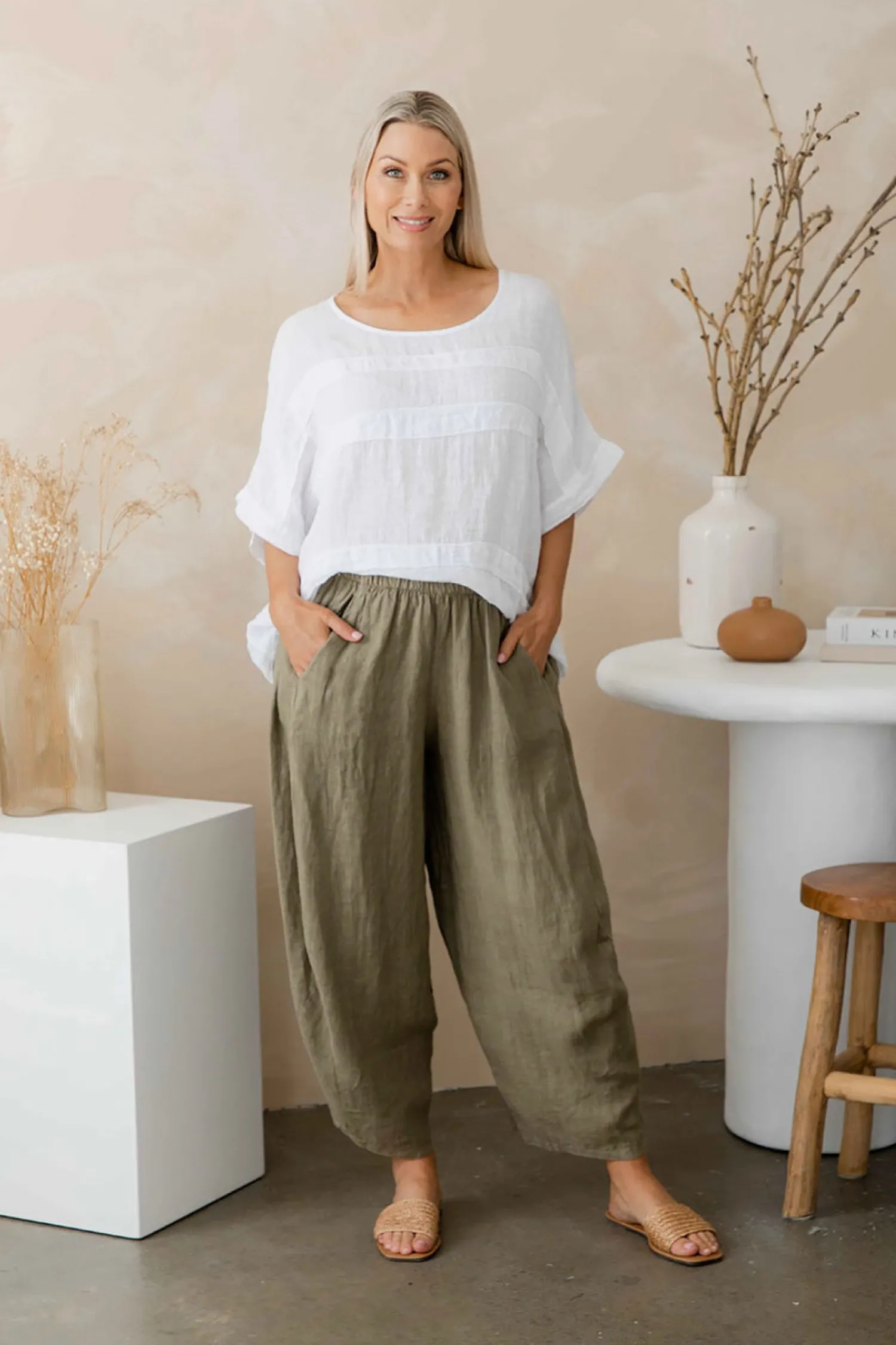 Online Fern Pants - Slate - IC45 Linen Lovers|Ladies Pants