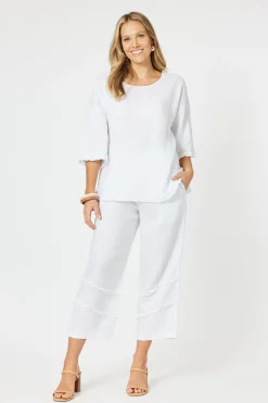 Discount Fringed Linen Pant - White - HV19 Ladies Pants