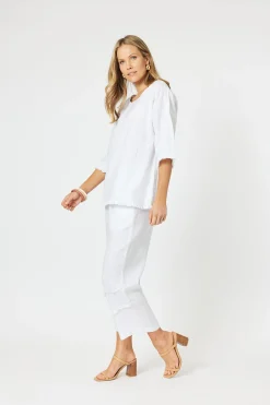 Fringed Linen Top - White - HV13 Linen Lovers|Shirts & Tops