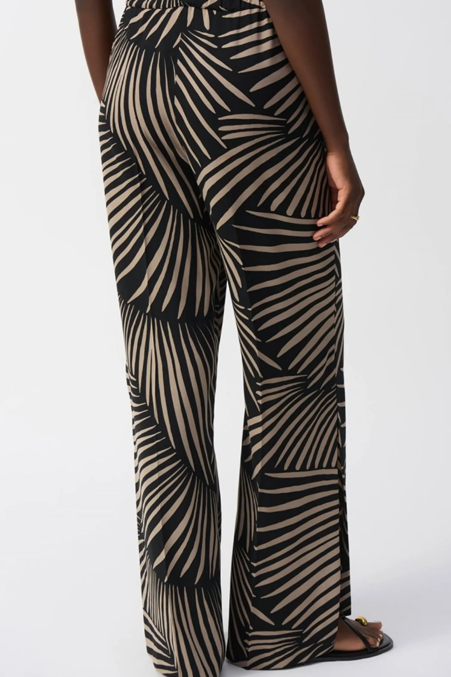 Sale Gauze Tropical Print Wide Leg Pant - Black - JR56 Ladies Pants