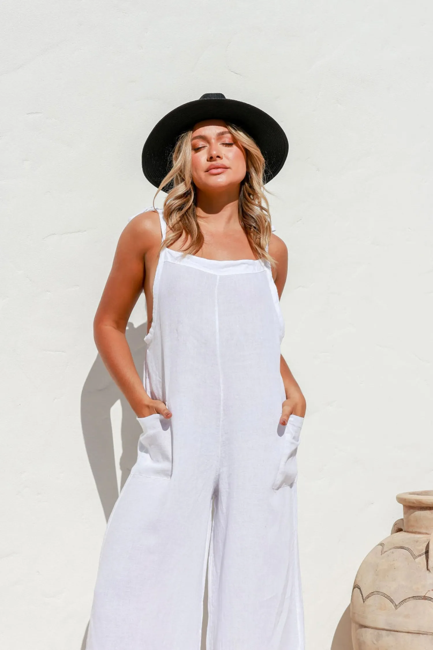 Outlet Gelsa Jumpsuit - White - FA7 Jumpsuits|Linen Lovers