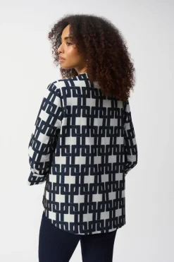 Online Geometric Trapeze Jacket - Off White/Navy - JR37 Coats & Jackets