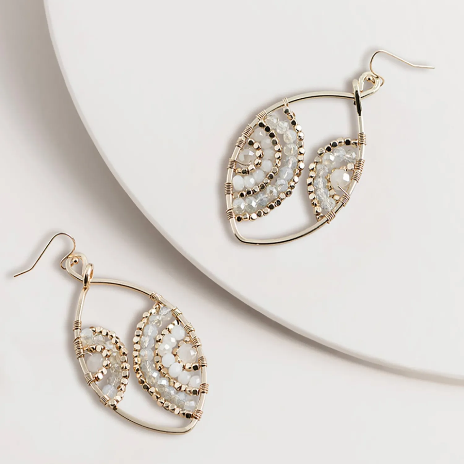 Sale Gold & White Bead Teardrop Earrings - SM2 Jewellery