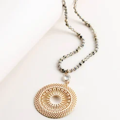 New Grey Beaded Chain & Gold Disc - SM6 Jewellery