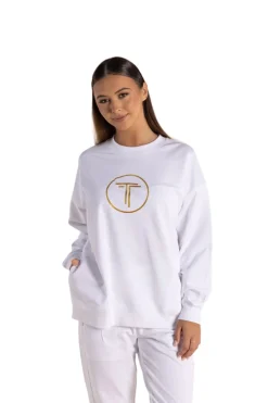 Online Harlyn Metallic Logo Sweat - White - TT55 Jumpers & Knitwear|Activewear