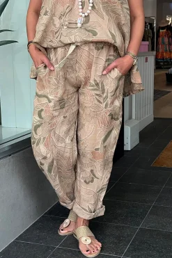 Sale Holly Print Pants - Camel - CG42 Linen Lovers|Ladies Pants