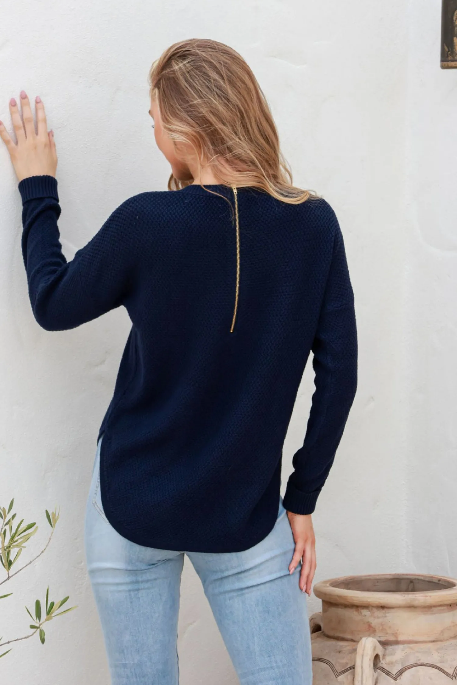 Sale I'm Famous Zip Knit - Navy - SN15 Jumpers & Knitwear