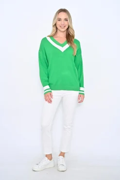 Online Jayla V-Neck Jumper - Green Apple - CC4 Jumpers & Knitwear