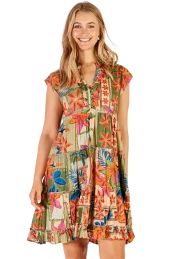 Jemma Tiered Dress - Olive - LL19 Dresses