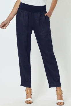 Jersey Waist Linen Pants - Navy - GS3 Linen Lovers|Ladies Pants