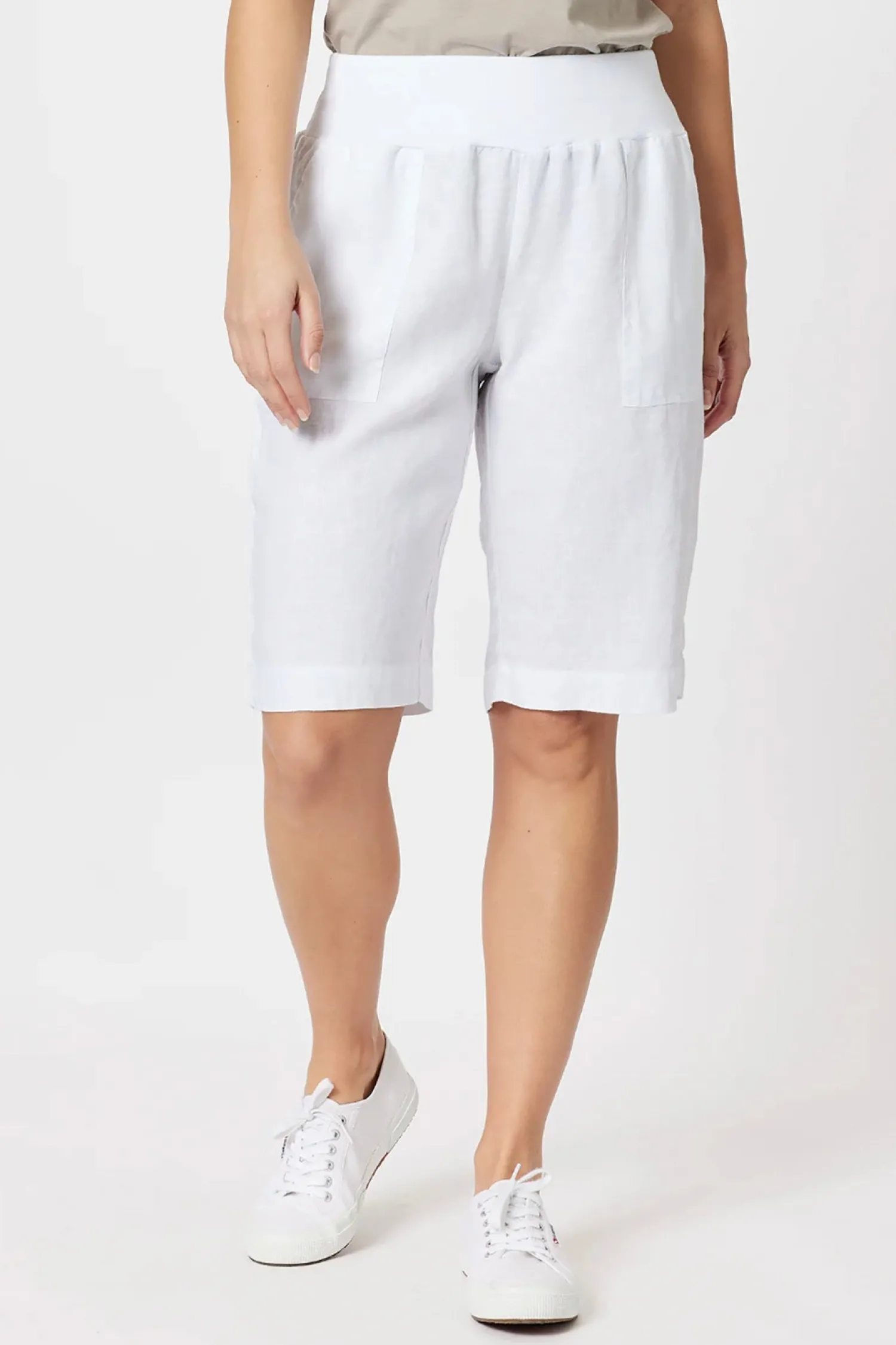 Online Jersey Waist Linen Shorts - White - GS8 Shorts