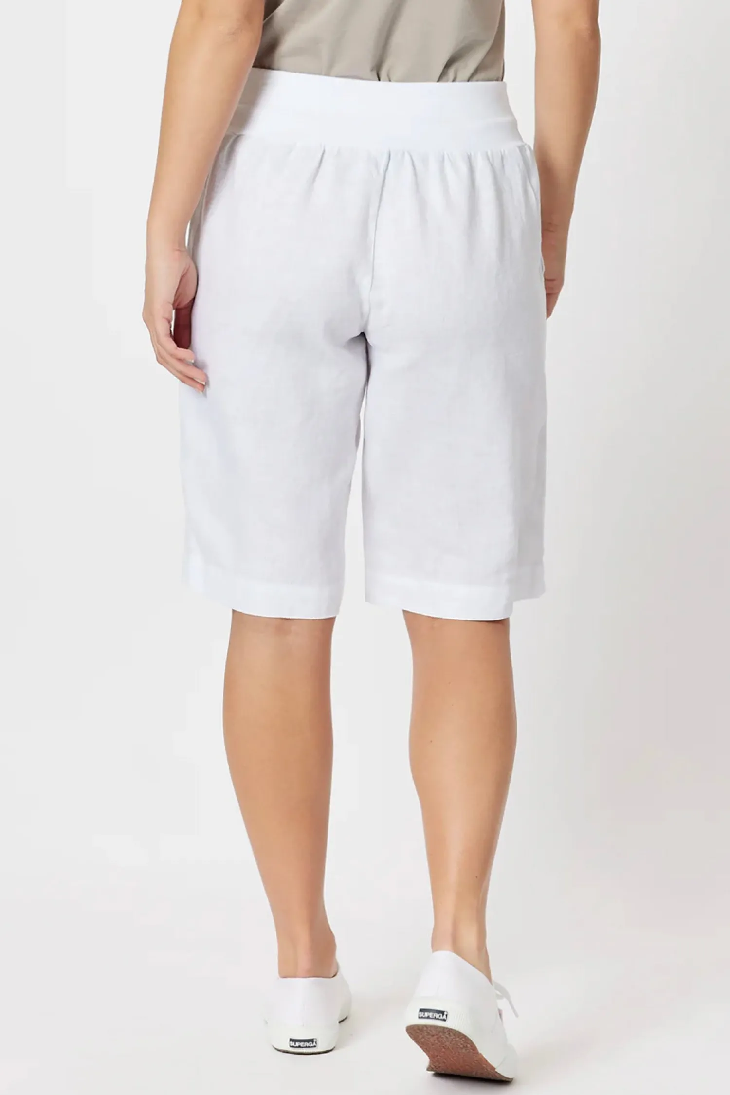 Online Jersey Waist Linen Shorts - White - GS8 Shorts