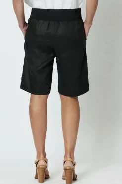 Online Jersey Waist Linen Shorts - Black - GS8 Shorts
