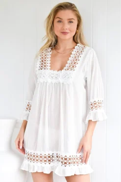 Sale Lace Beach Dress - White - ZG4 Dresses