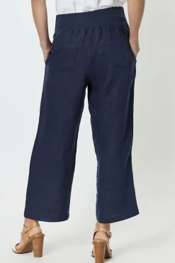 Clearance Lara Wide Leg Linen Pant - Navy - GS1 Ladies Pants
