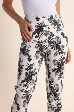 New Leaf Print Pant - Black/White - TT24 Ladies Pants