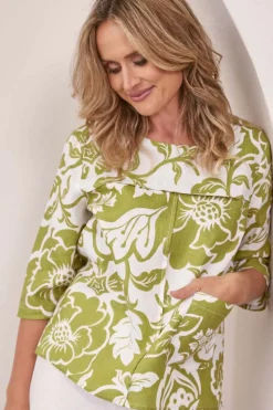 Hot Linen 3/4 Sleeve Top - Vine- SS28 Shirts & Tops