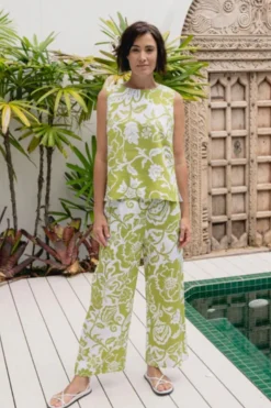 Linen 7/8 Wide Leg Pant - Vine - SS26 Ladies Pants